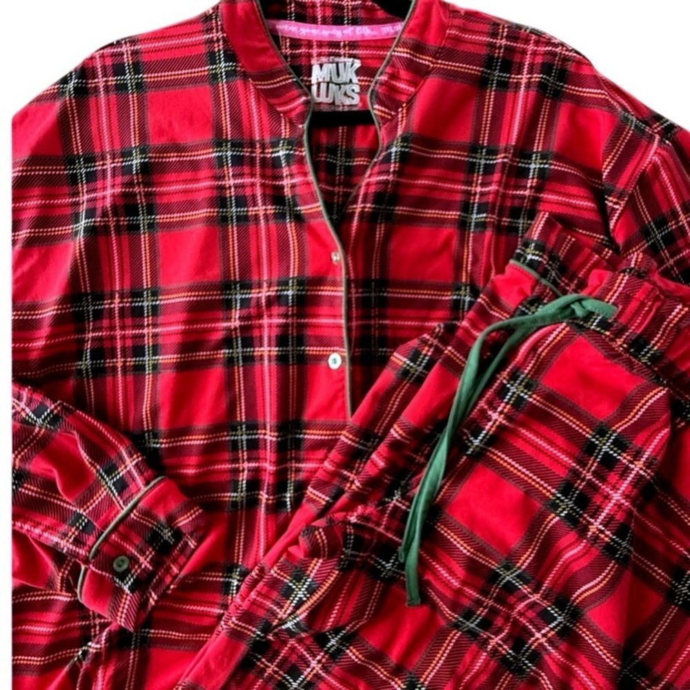 Muk Luks Red Plaid Pajama Set Women's Large Soft Cozy Loungewear Warm PJs EUC